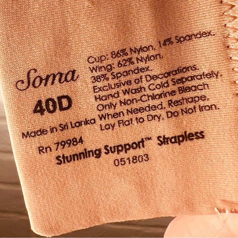 NWT Soma Stunning Support Strapless Convertible Bra Underwire 40 D Tan #0056 - Picture 8 of 13